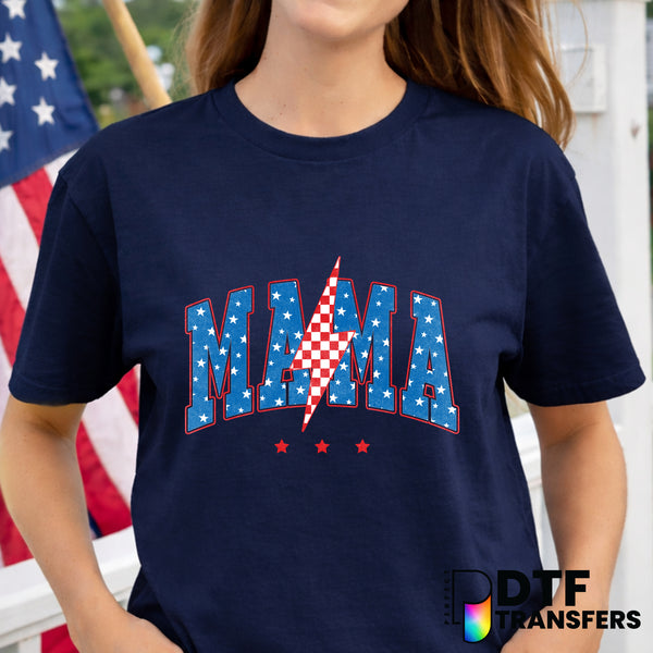 Mama Varsity Arch Lightning Bolt – Fourth of July DTF Transfer