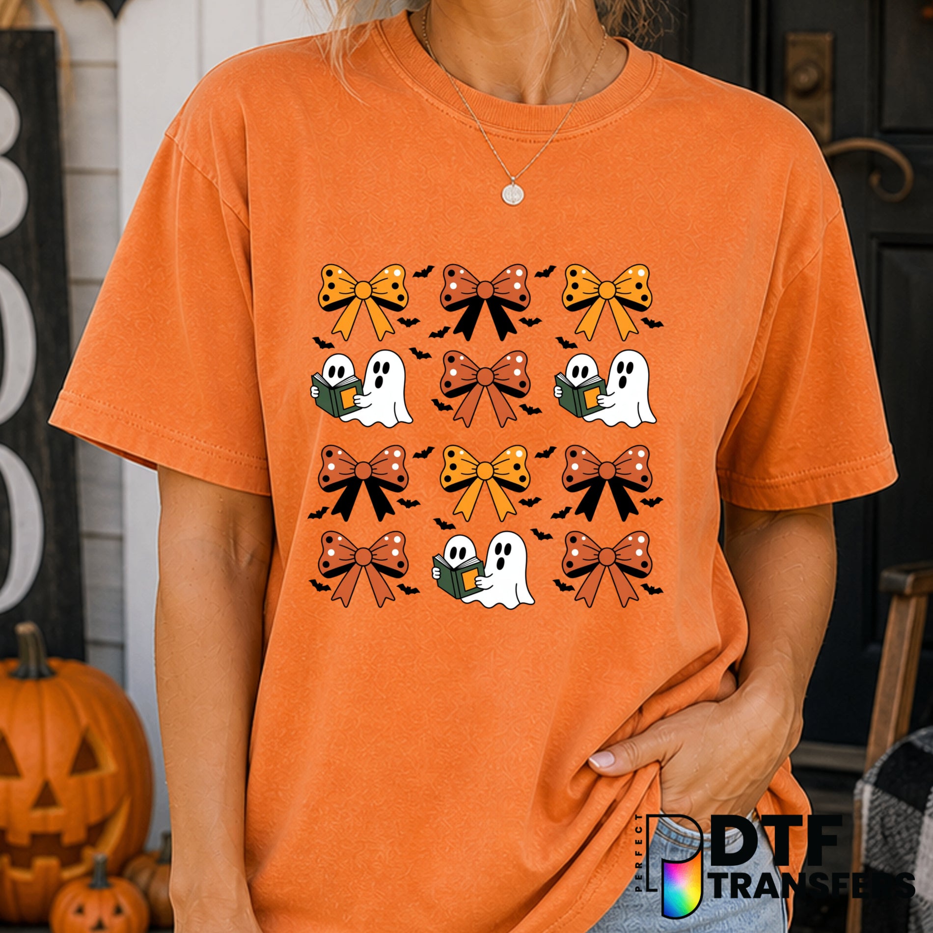 Cute Ghost with Coquette Bow – Halloween DTF Transfer