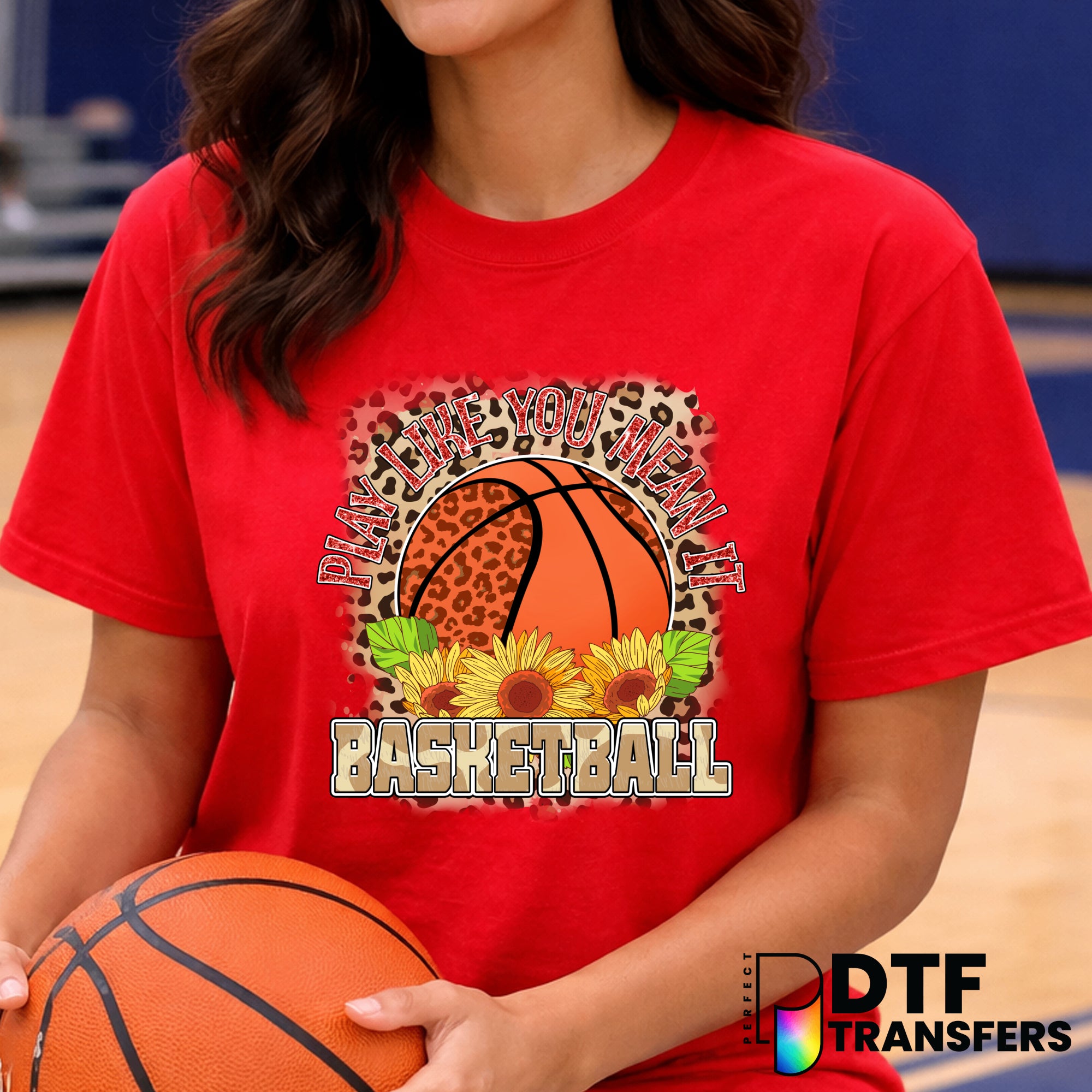 "Play Like You Mean It" Basketball Leopard Glitter – DTF Transfer