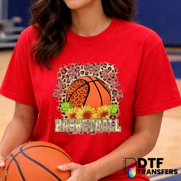 "Play Like You Mean It" Basketball Leopard Glitter – DTF Transfer