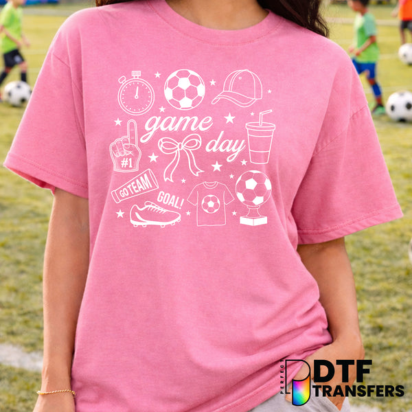 Game Day Soccer White Sparkle Bows – Soccer DTF Transfer