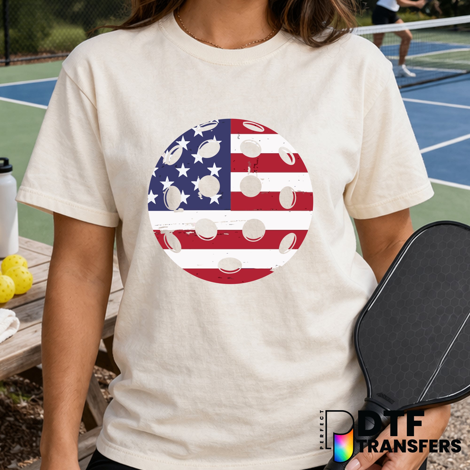 American Flag Pickleball – DTF Transfer