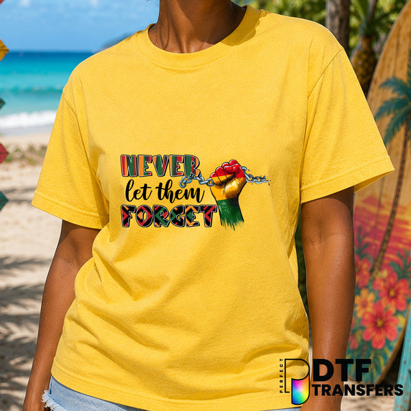 Never Let Them Forget Breaking Chains Black History – Black History Month DTF Transfer