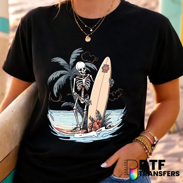Skeleton Surfing Tropical Waves – Surfing DTF Transfer