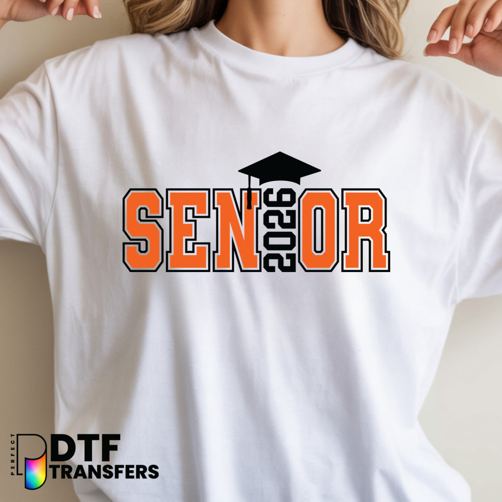 SENIOR 2026 Orange Graduation Cap – Teacher DTF Transfer