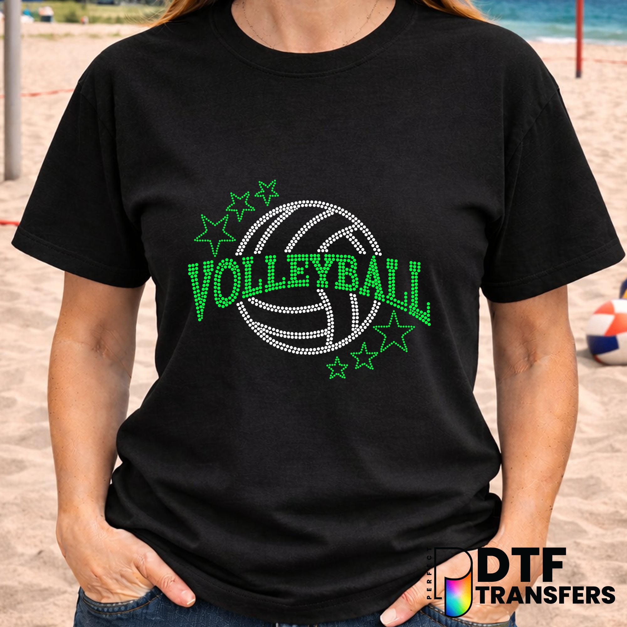 Faux Rhinestone Volleyball & Stars – DTF Transfer