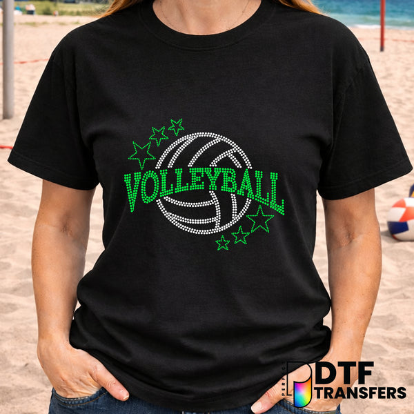 Faux Rhinestone Volleyball & Stars – DTF Transfer