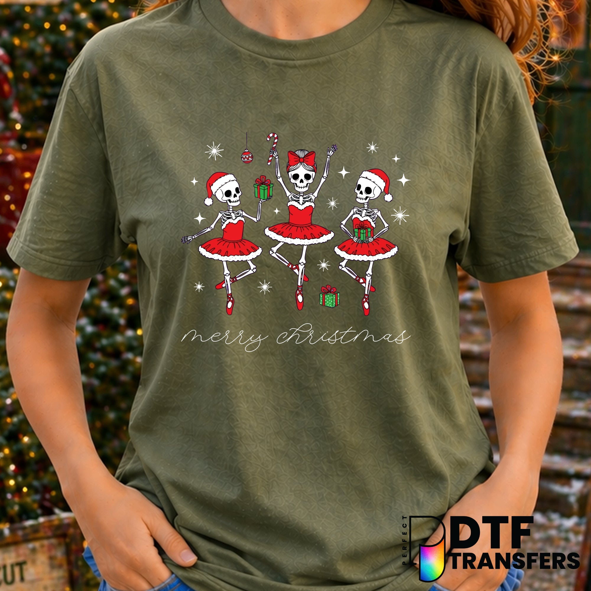 Merry Christmas Skeleton Ballerina – Christmas DTF Transfer