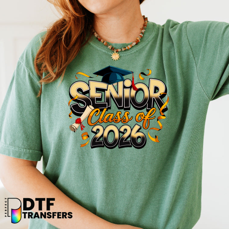 Black and Gold Senior Class of 2026 – Teacher DTF Transfer