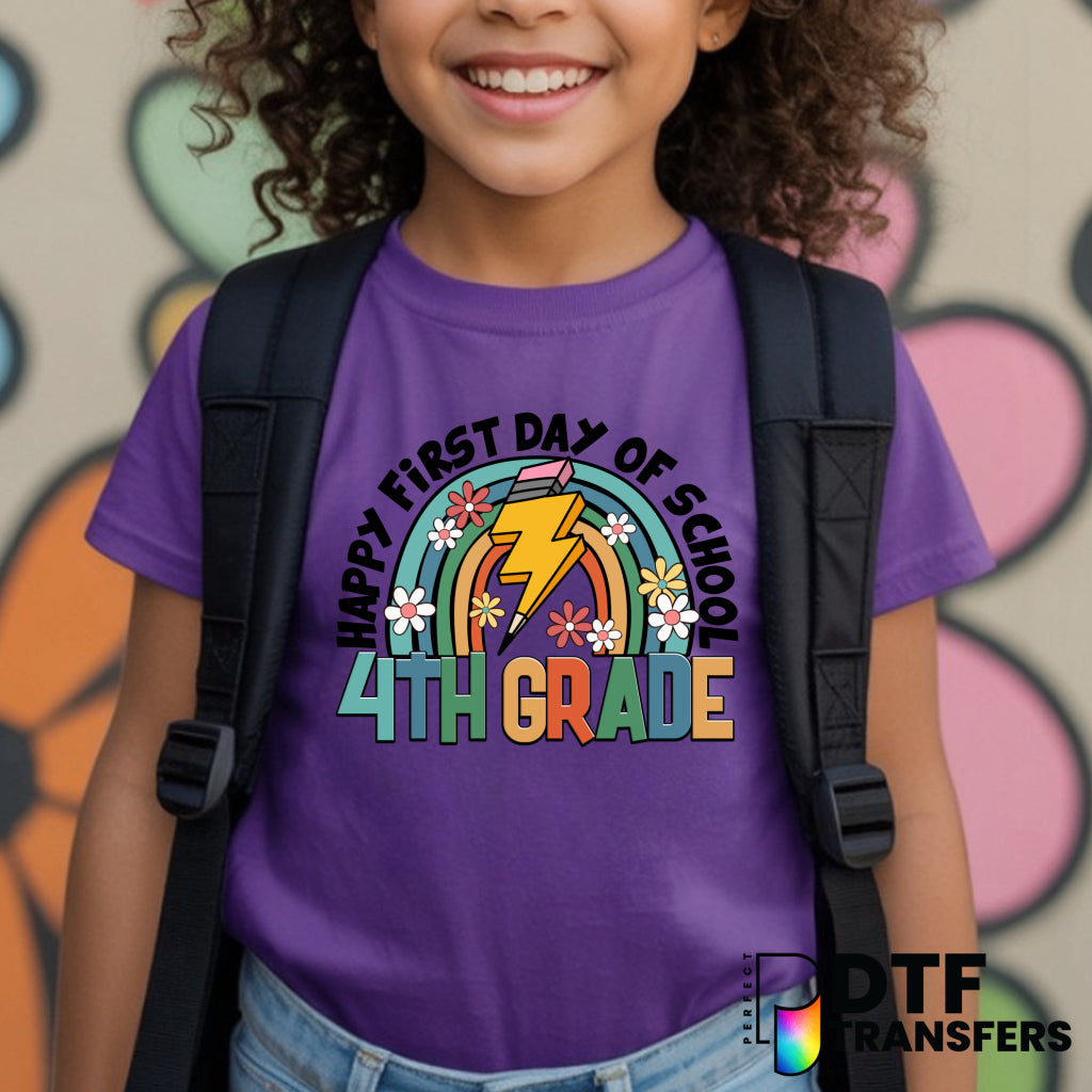Happy First Day of School Fourth Grade Flowers Welcome Back to School – Teacher DTF Transfer
