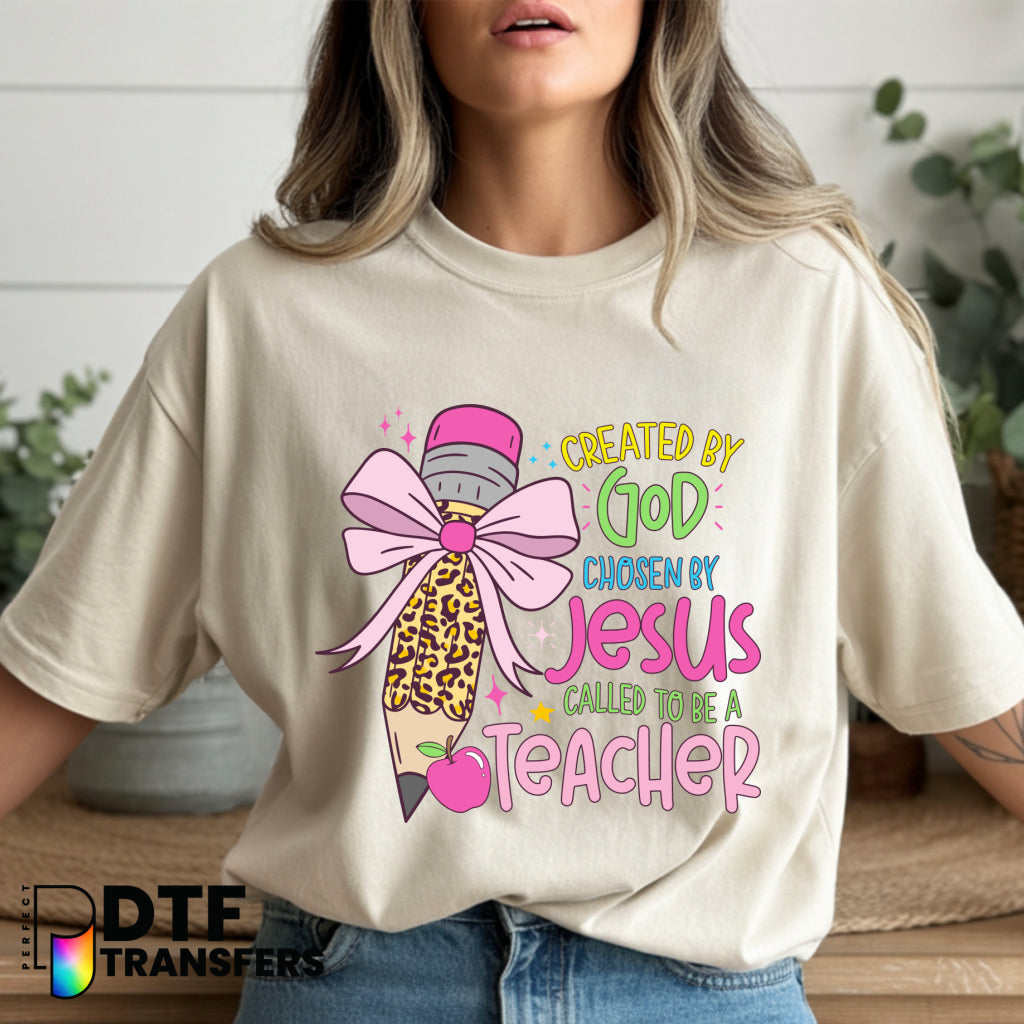 Created By God Chosen By Jesus Called To Be A Teacher – Religious Teacher DTF Transfer