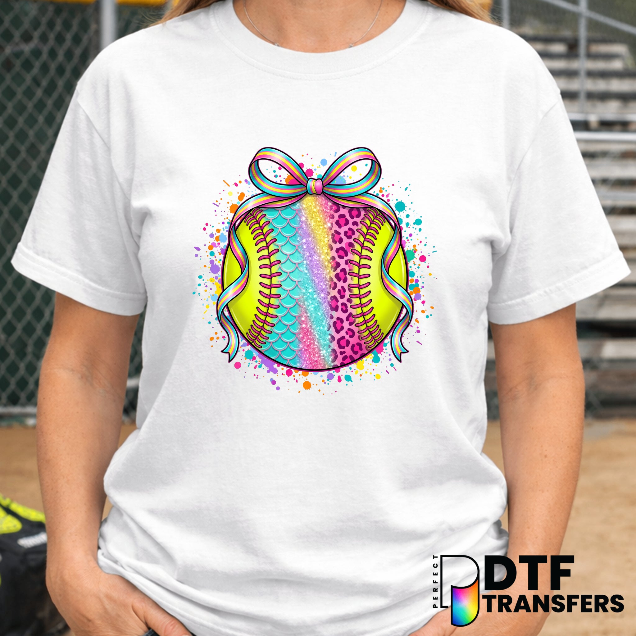 Coquette Bow Glitter Softball – DTF Transfer