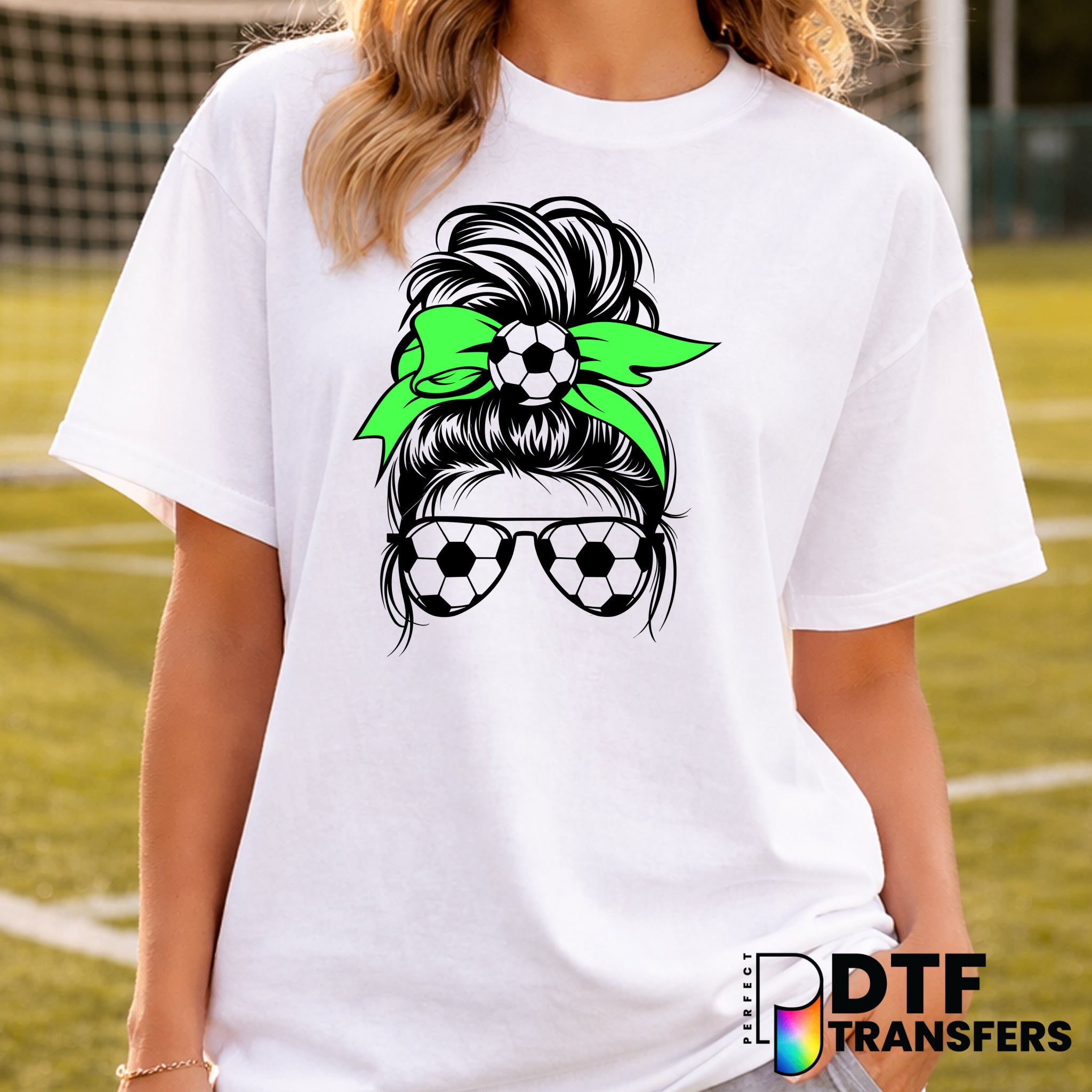 Messy Bun Soccer Mom – Soccer DTF Transfer