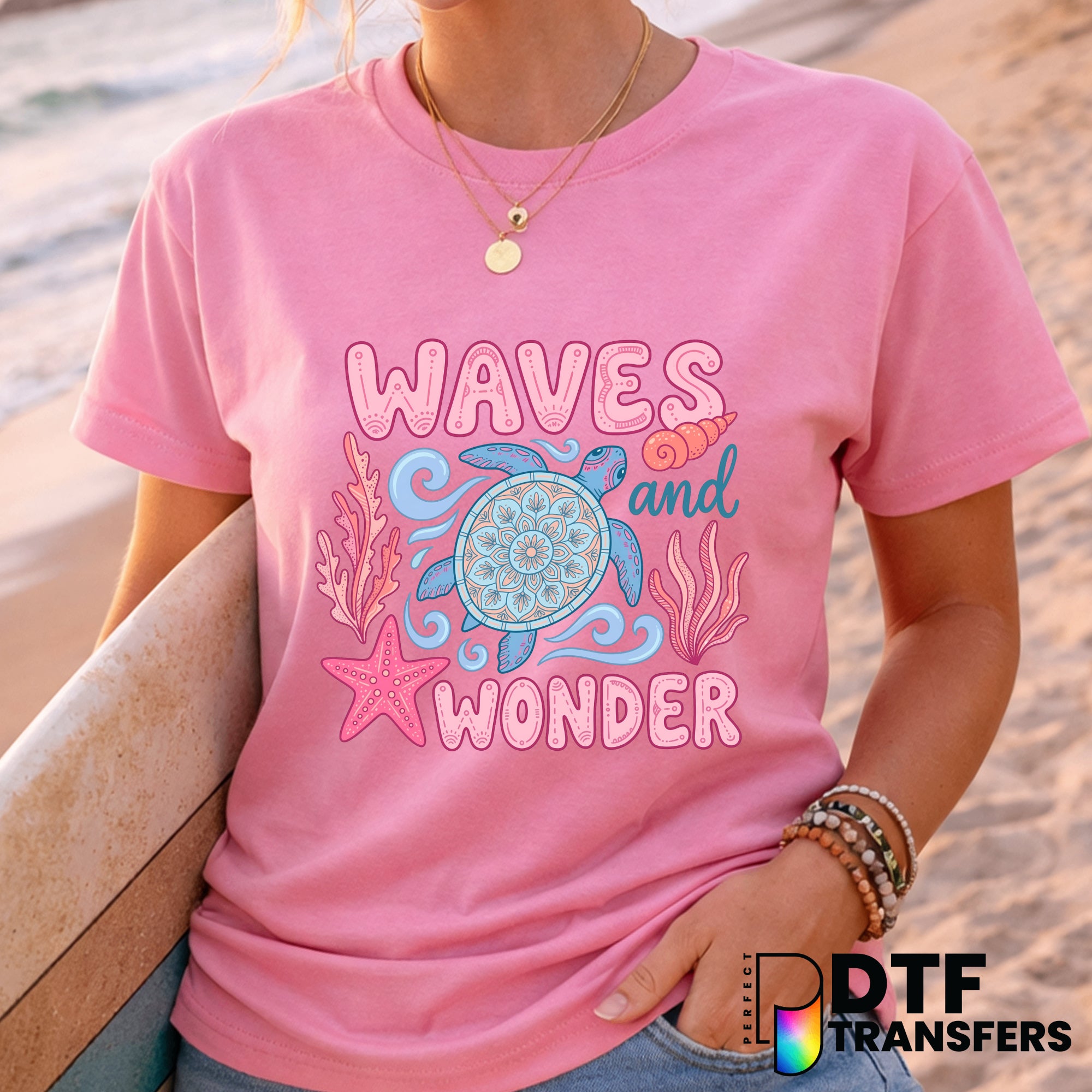 Waves and Wonder Surfing California Turtle DTF Transfer