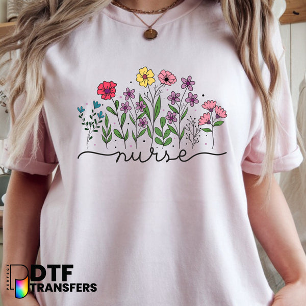 School Nurse Script with Floral Accents – School Nurse DTF Transfer