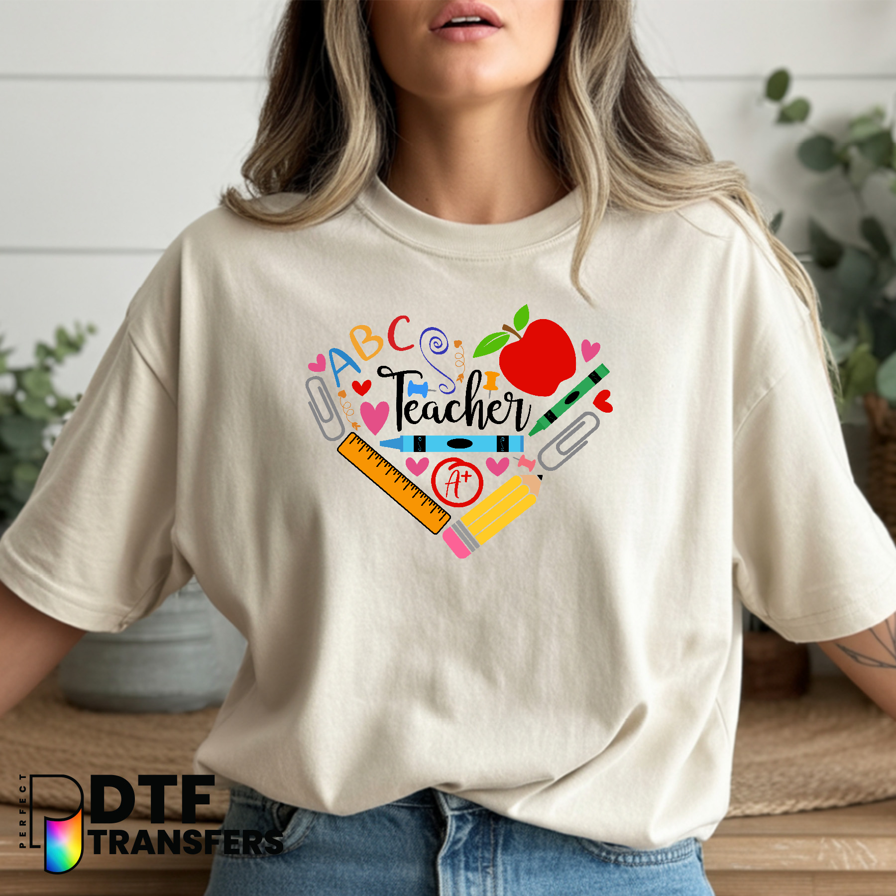 TEACHER Leopard Print Heart Apple – Teacher DTF Transfer