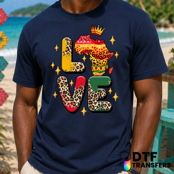 LOVE Africa Leopard Crown – Black History Month DTF Transfer