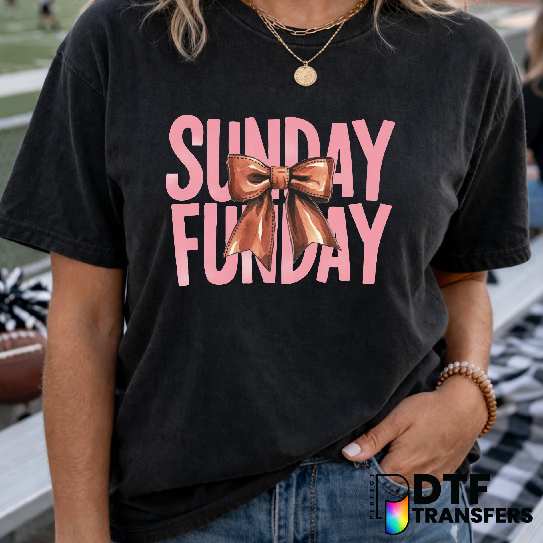 Sunday Funday Football Pink Coquette Bow – DTF Transfer