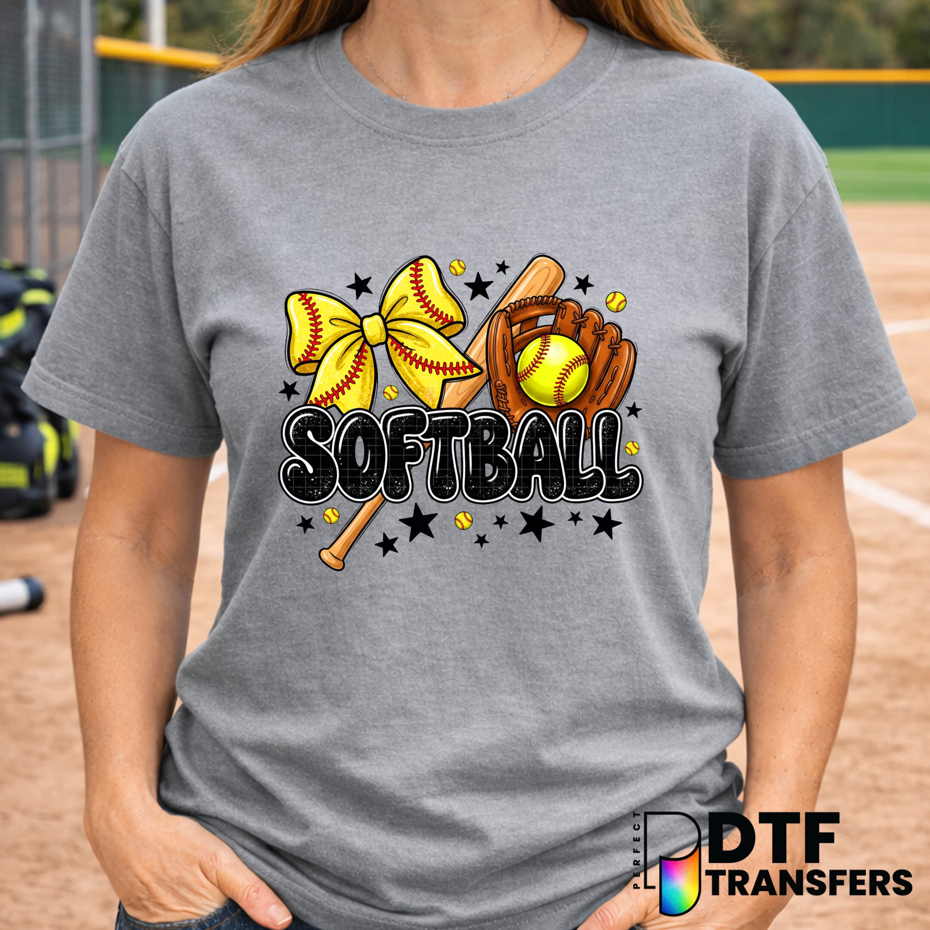 Glitter Bow Softball – DTF Transfer