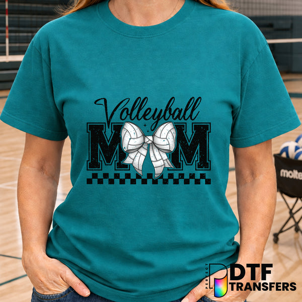 Volleyball Mom Coquette Bow Grunge Checkered – DTF Transfer