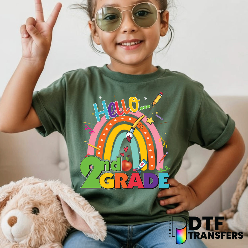 Hello Second Grade Rainbow – Teacher DTF Transfer