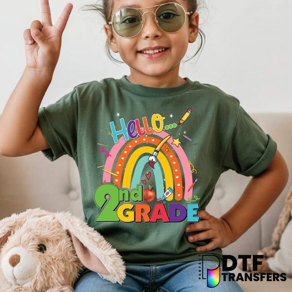 Hello Second Grade Rainbow – Teacher DTF Transfer