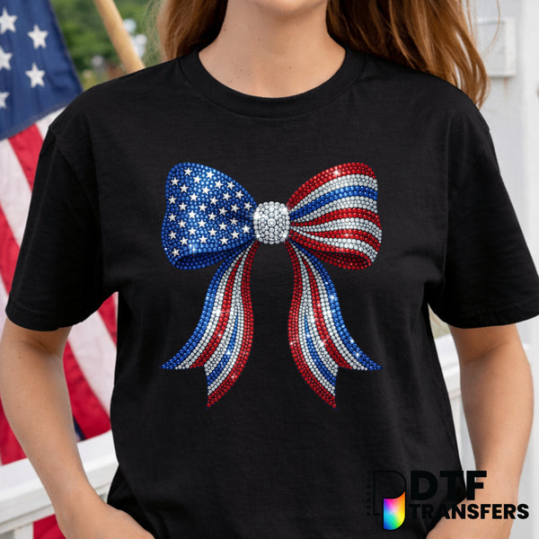 COQUETTE Bow Faux Rhinestone – Fourth of July DTF Transfer