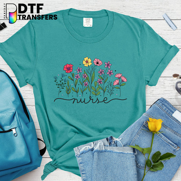 School Nurse Script with Floral Accents – School Nurse DTF Transfer