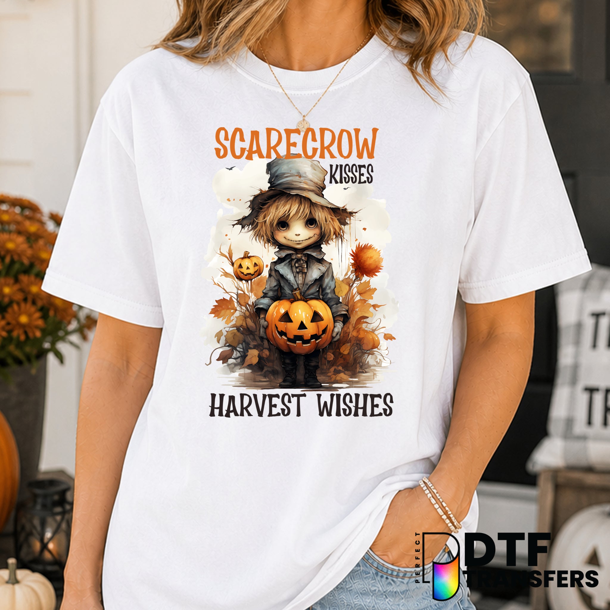 Scarecrow Kisses and Harvest Wishes – Halloween DTF Transfer