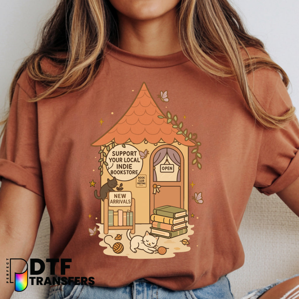 Support Your Local Indie Bookstore Cute Cats Reading – Teacher DTF Transfer