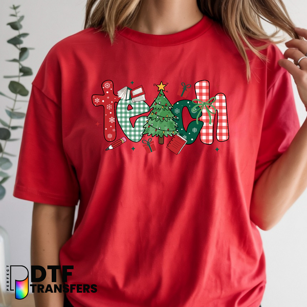 "Teach" Apple & Bow – Teacher DTF Transfer