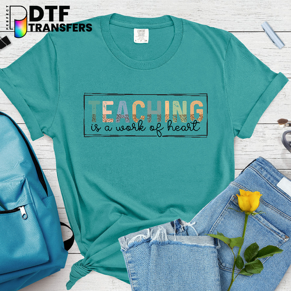 Teaching Is A Work of Heart – Leopard Print Heart Teacher DTF Transfer