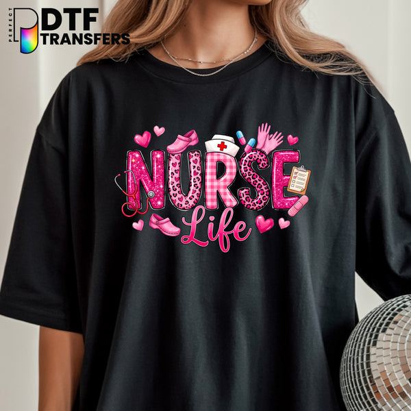 Nurse Life Pink Leopard Heart – School Nurse DTF Transfer