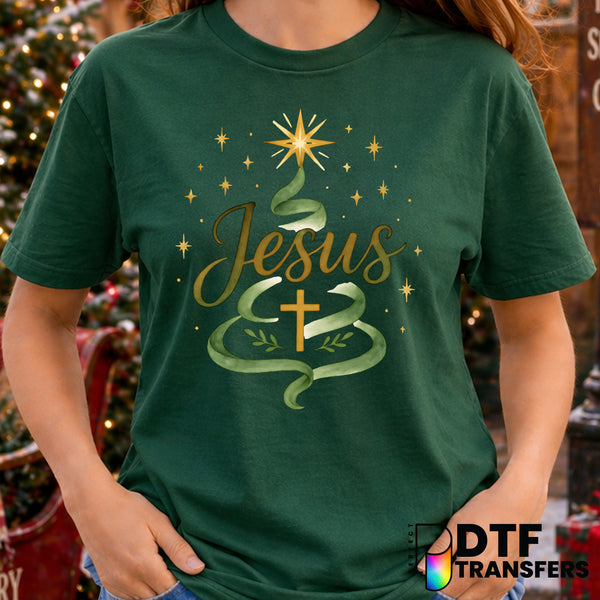 Jesus Christmas Tree Gold Star – Christmas DTF Transfer