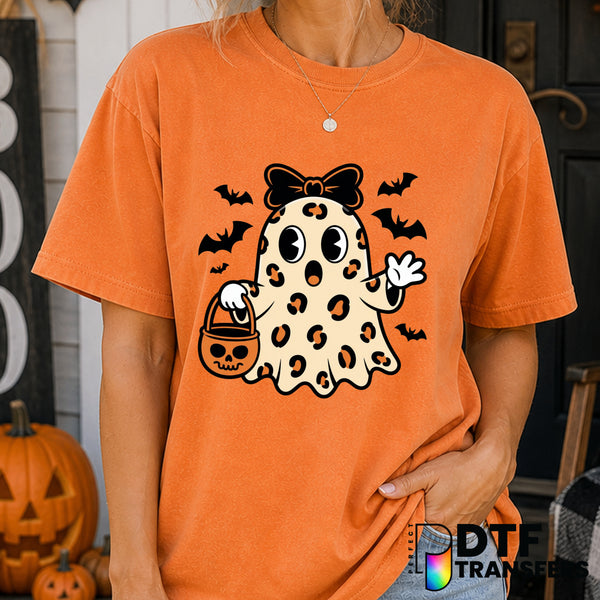 Cute Leopard Ghost Coquette Bow – Halloween DTF Transfer