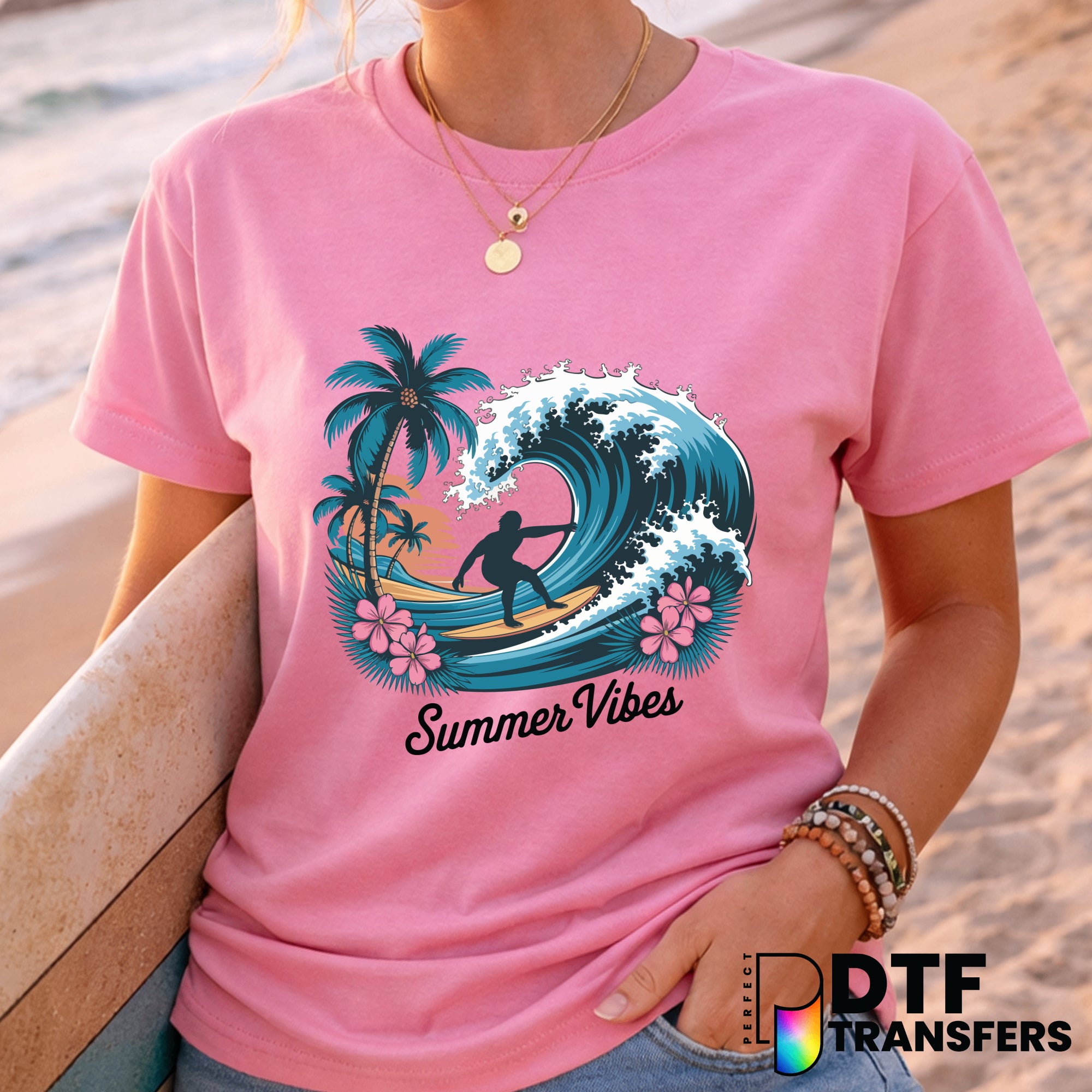 Summer Vibes – Surfing DTF Transfer