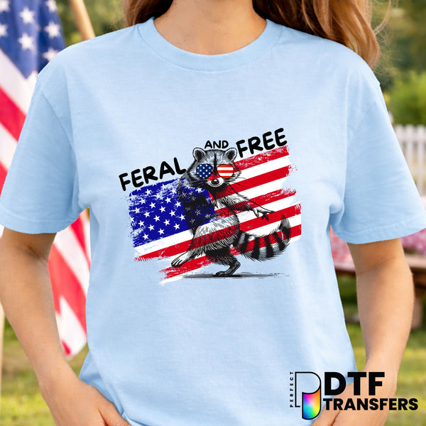 Patriotic Raccoon Grunge Flag – Fourth of July DTF Transfer