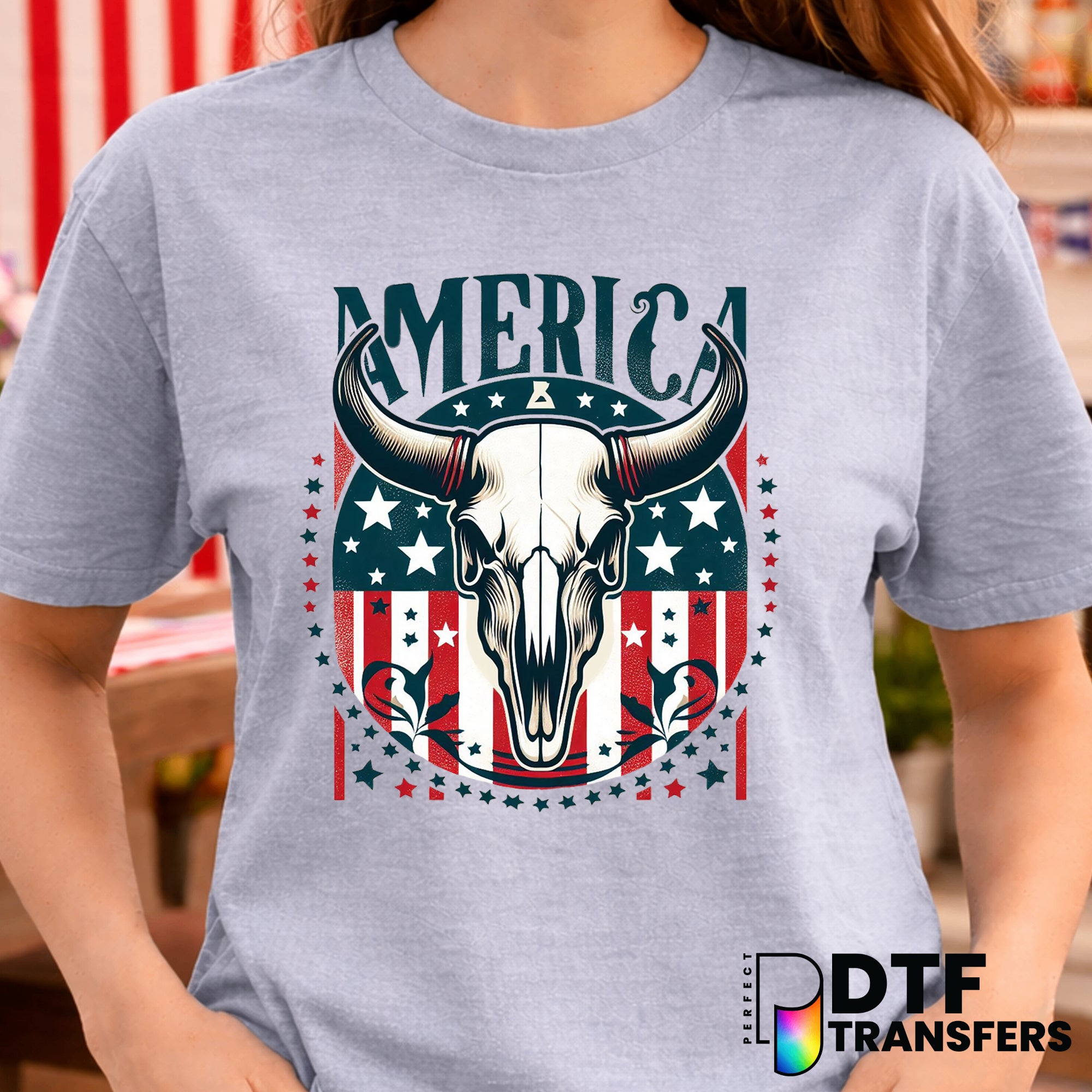 American Cow Skull – Fourth of July DTF Transfer