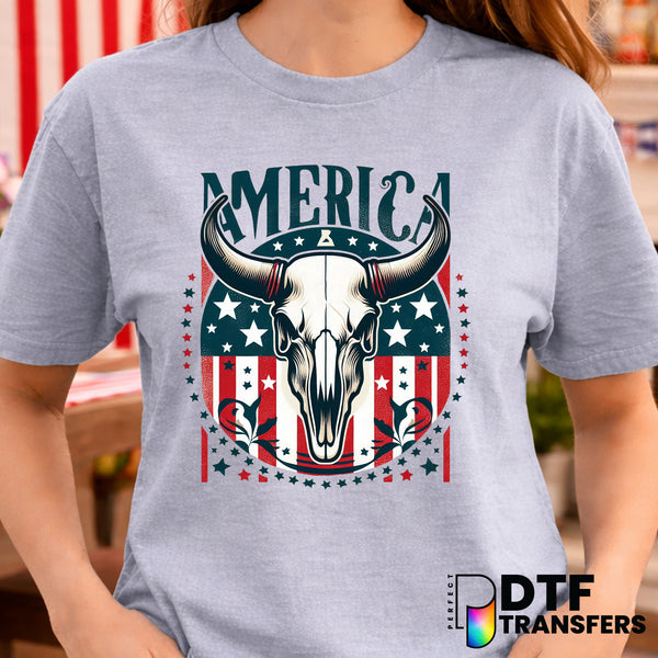 American Cow Skull – Fourth of July DTF Transfer