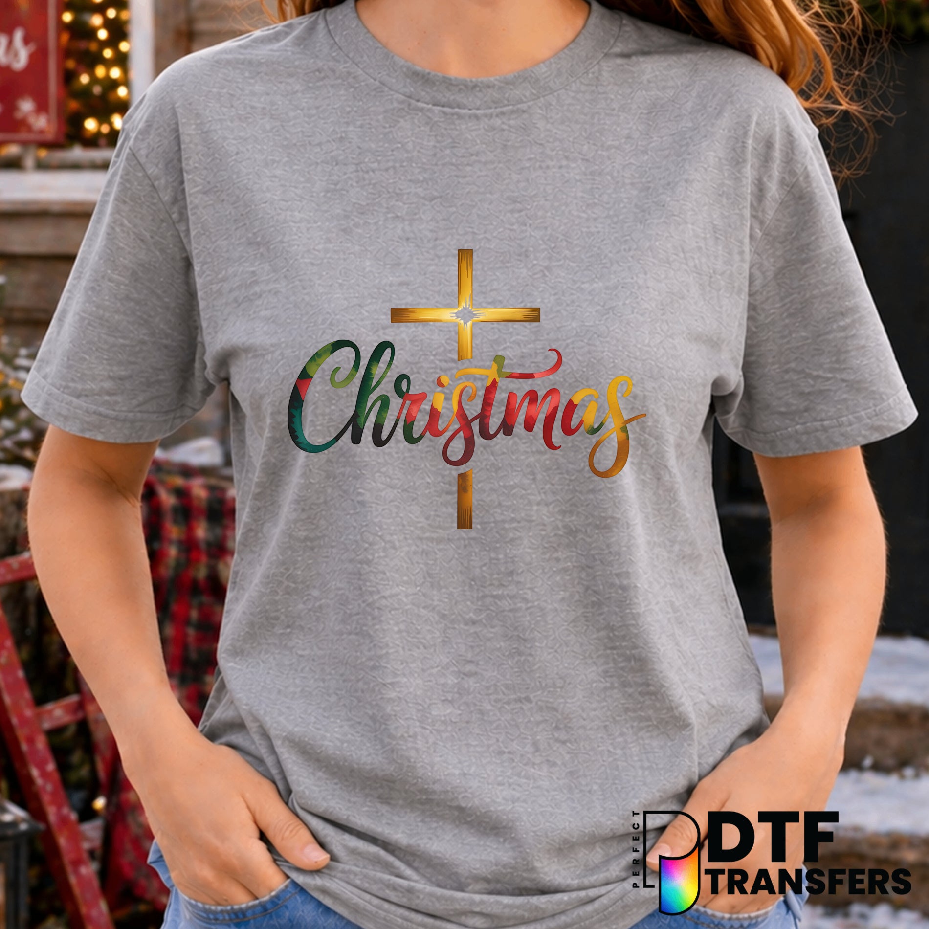 Christmas Script Cross – Christmas DTF Transfer