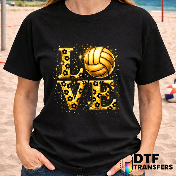Gold Glitter Floral Love Volleyball – DTF Transfer
