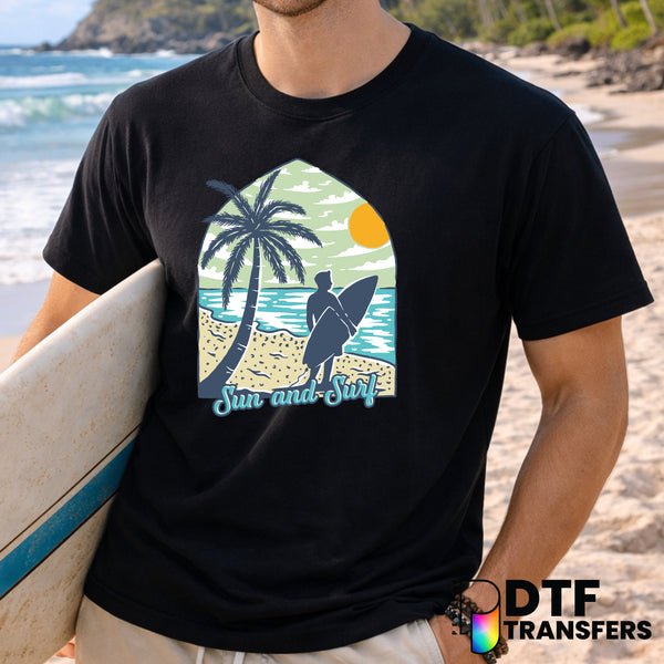 Sun and Surf Retro Surfing Illustration – Surfing DTF Transfer