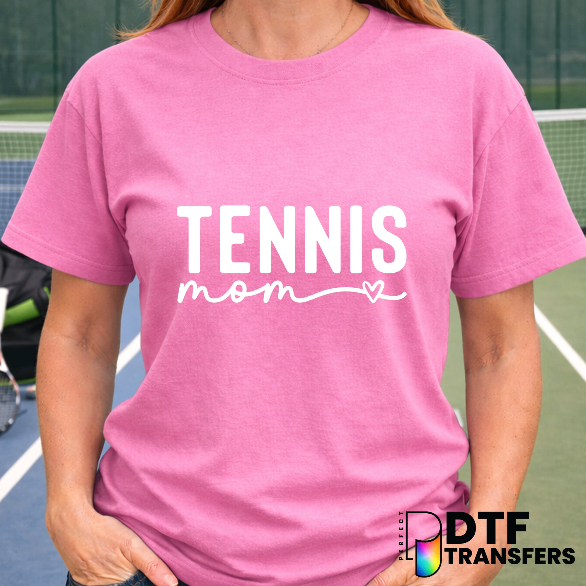 Tennis Mom Retro Script with Heart – Tennis DTF Transfer