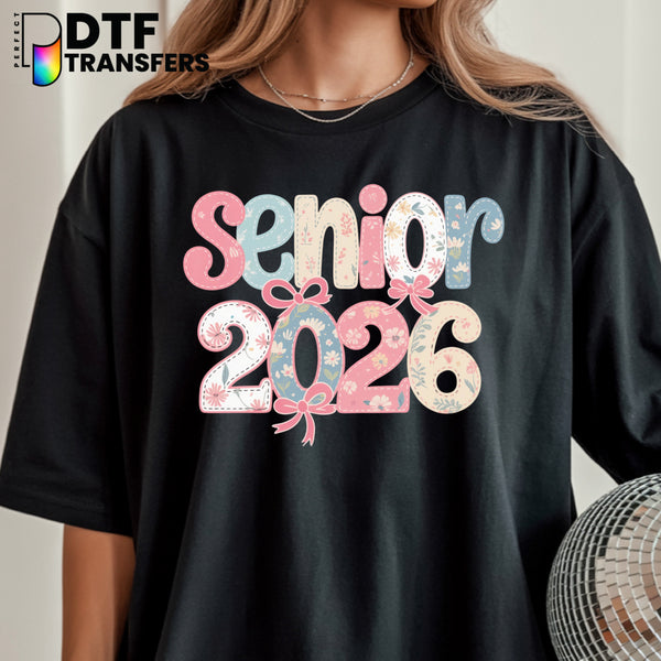 SENIOR 2026 Coquette Bow & Stars – Teacher DTF Transfer