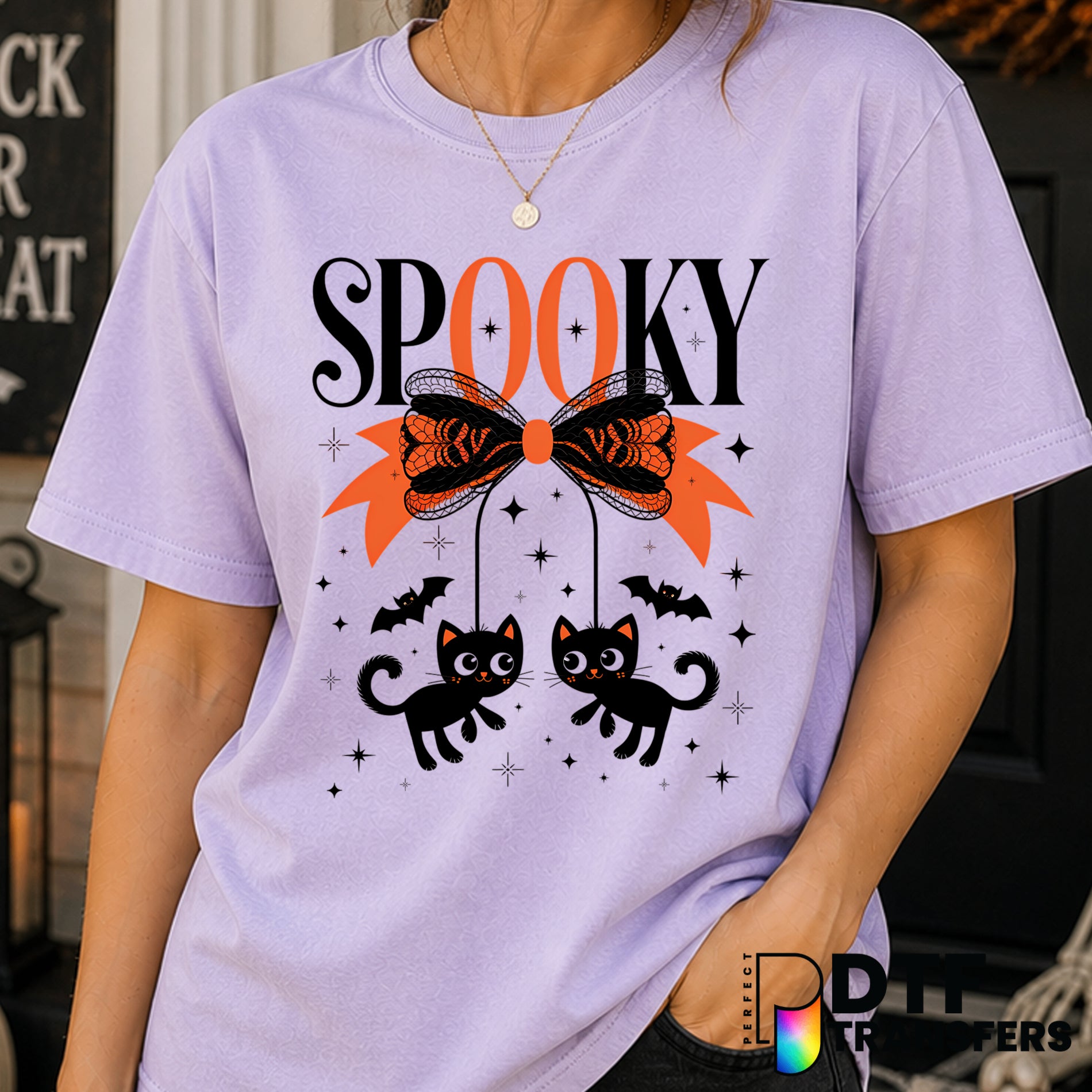 Spooky Halloween Black Cat Coquette Bow – Halloween DTF Transfer