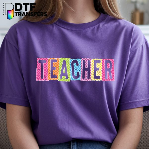 TEACHER Checkered Apple – Teacher DTF Transfer