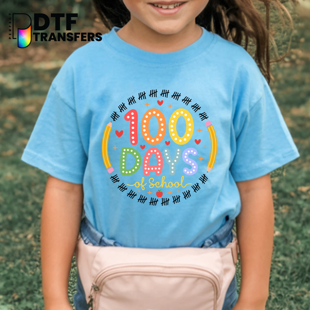 100 DAYS OF SCHOOL – Teacher Pencil Circle DTF Transfer