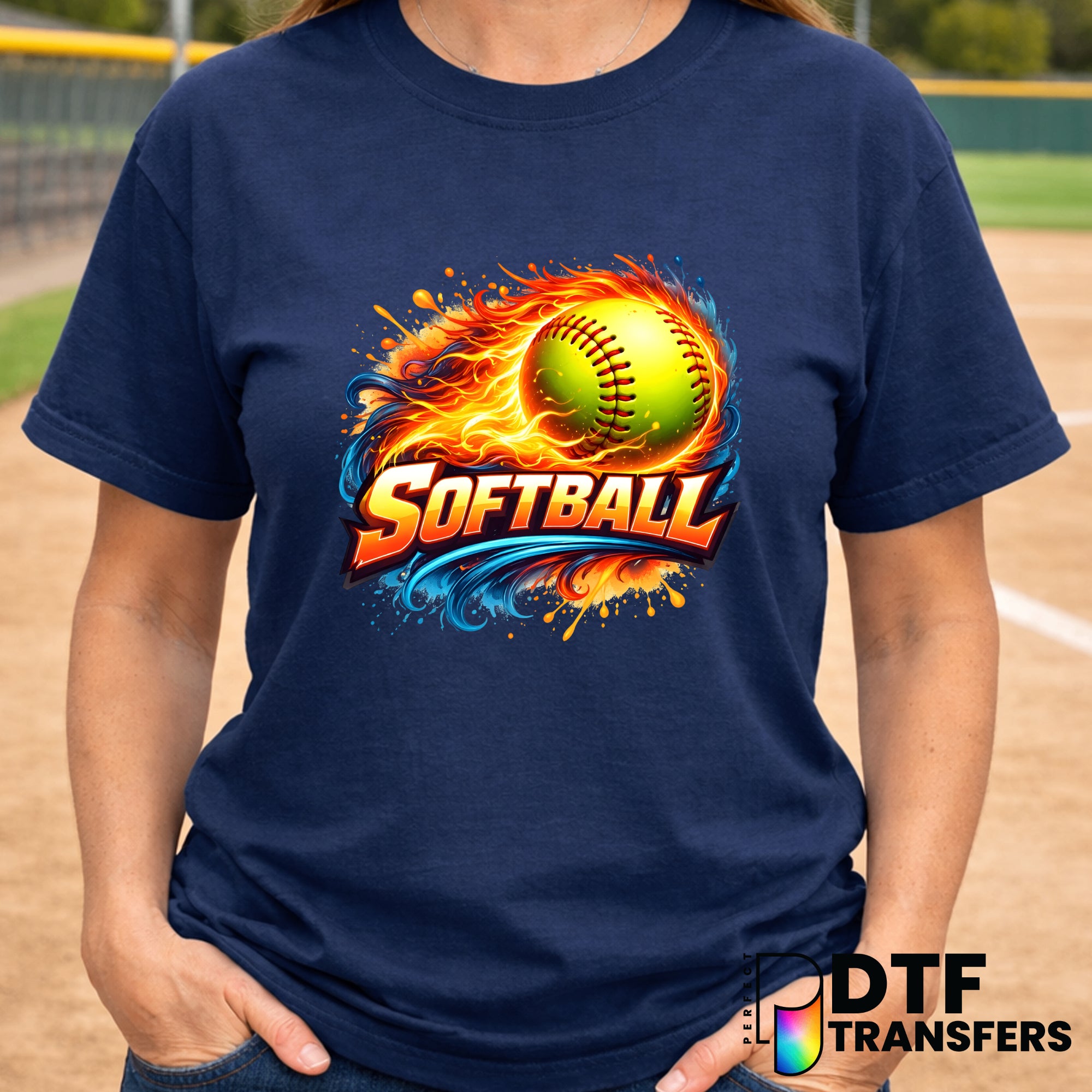 Flaming Softball Fire & Water – DTF Transfer