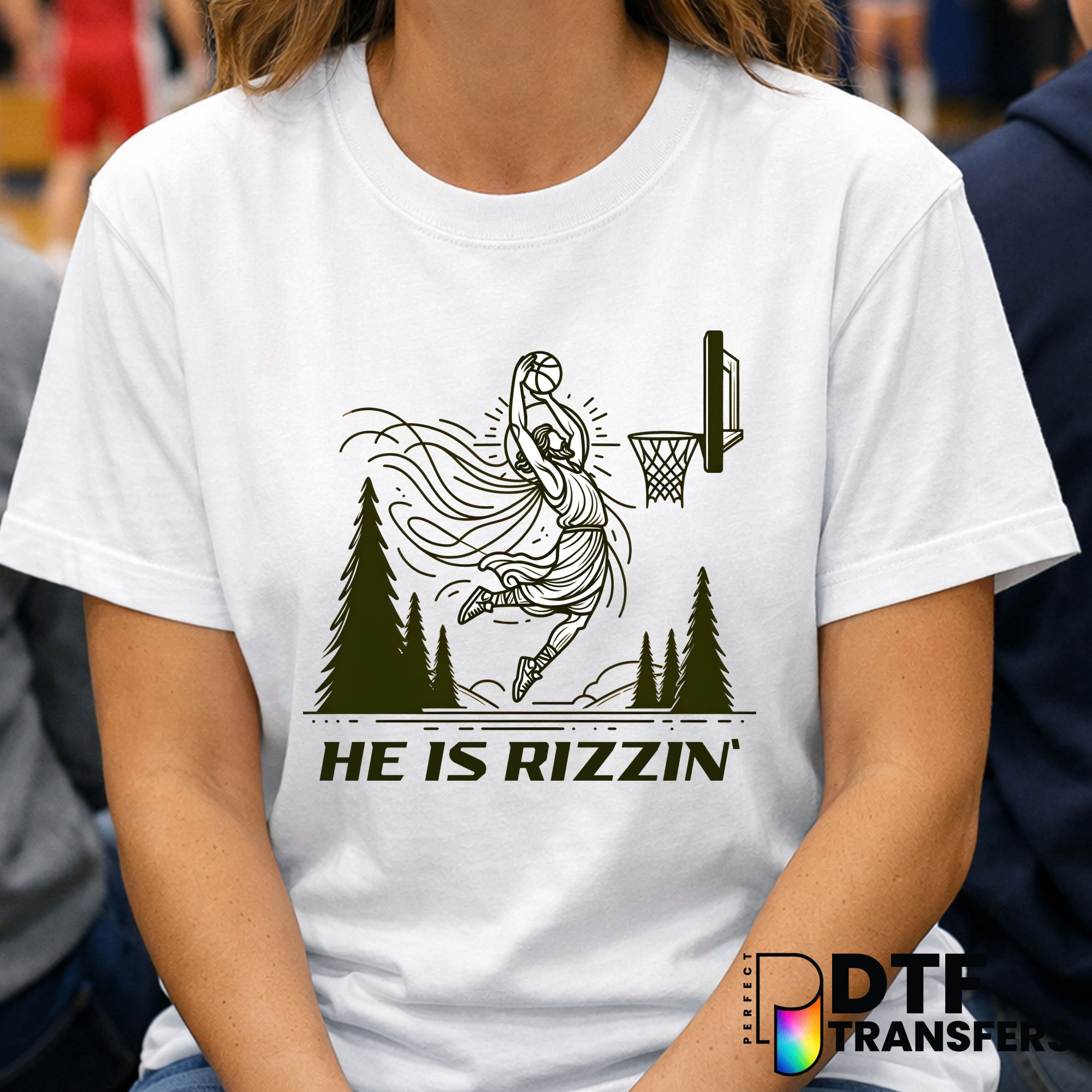 He is Rizzin Jesus Dunking – Basketball DTF Transfer