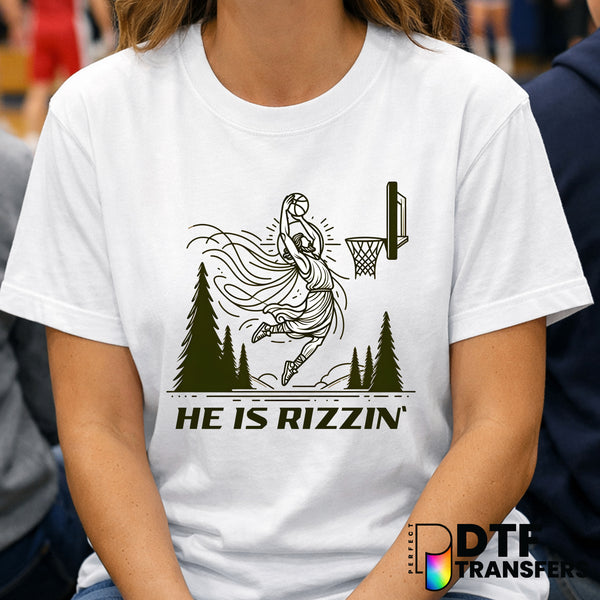 He is Rizzin Jesus Dunking – Basketball DTF Transfer